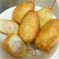 takeno5's cooksnap of when they made 揚げ焼きで★チーズ香るアメリカンドッグ.