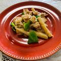 Laufen's cooksnap of when they made 豚バラと牛蒡スティックのピリ辛炒め.