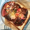 4児男子母さんの台所's cooksnap of when they made ハンバーグとトマトのチーズトースト☆.