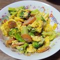 華凛桃＊カリントウ's cooksnap of when they made ブロッコリーとソーセージの玉子炒め.