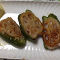 n＆k's cooksnap of when they made ピーマンのもちもちおろしレンコン詰め.