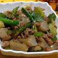 新米主婦ささあや's cooksnap of when they made ねぎ焼き風？京ネギひき肉こんにゃく炒め.