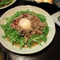 pekohime's cooksnap of when they made ☆おつまみにもよい☆水菜ときのことベーコンのサラダ（温泉卵かけ）☆.