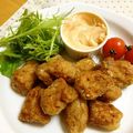 komutatata's cooksnap of when they made ●大豆ミートの唐揚げ●2種のソース添え.