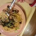 ミ−ロボ's cooksnap of when they made 野沢菜ときのこの和風パスタ.