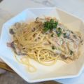 komugiko4's cooksnap of when they made きのことベーコンの醤油風味クリームパスタ.