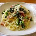 モリボーノ's cooksnap of when they made 菜の花とベーコンの和風パスタ.