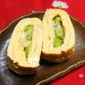 シャンプーハット's cooksnap of when they made 残った枝豆を玉子焼きに☆in チーズ入り.