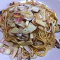 yukamajo's cooksnap of when they made ベーコンの(今回タケノコ入り)和風パスタ.