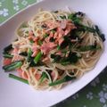 バウンド's cooksnap of when they made 菜の花とサーモンの和風スパゲッティー.