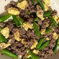 ame-ikuru's cooksnap of when they made スナップエンドウとひき肉の卵炒め.