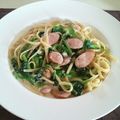はな923's cooksnap of when they made ほうれんそうとベーコンのクリームパスタ.