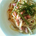aochaaan's cooksnap of when they made きのこと厚切りベーコン短冊葱の和風パスタ.