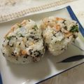 miyuki12's cooksnap of when they made 梅・大葉・鮭・ごま・黒胡椒の五色おにぎり.