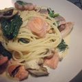 ぷにたま。's cooksnap of when they made サーモンとほうれん草のクリームパスタ☆.