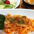 はまみ's cooksnap of when they made 塩糀漬け鶏胸肉のトマト親子丼.