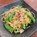 紫の薔薇と真珠。's cooksnap of when they made スナップエンドウとベーコンのパスタ.