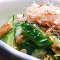 shinyui's cooksnap of when they made ゴーヤときゅうりのさっぱり梅あえ.