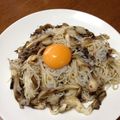 YUKIKI☆'s cooksnap of when they made ✪舞茸＆ちりめんじゃこの月見パスタ✪.