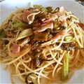 amine1205's cooksnap of when they made きのこたっぷり♪高菜とベーコンのパスタ。.