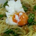 個覧夢's cooksnap of when they made オクラなめたけとポーチドエッグのパスタ.