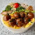 yu🐓's cooksnap of when they made ふわふわ卵にミートボール乗っけ弁当.
