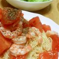 もへか's cooksnap of when they made 塩麹 de トマトと海老の冷製パスタ.