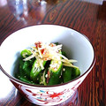 jimm's cooksnap of when they made オクラとミョウガの梅ごま和え.