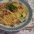 atchocolat's cooksnap of when they made スパムとエリンギと大葉のパスタ.