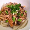 yukobon's cooksnap of when they made ルクエスチームバッグできのこ餡かけうどん.