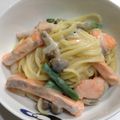 ★ぴろママ★'s cooksnap of when they made パパっと鮭のクリームパスタ.