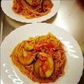 チョコあず's cooksnap of when they made 旦那さんが作ったズッキーニのトマトパスタ.