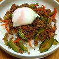 K0506's cooksnap of when they made ゴーヤとひき肉の味噌丼（温玉のせ）.