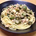 maarine's cooksnap of when they made 鶏ひき肉とオクラのカレー醤油バターパスタ.