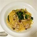 akcoo's cooksnap of when they made * 小松菜と豚肉のピリ辛和風パスタ *.