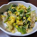次郎丸もけ子's cooksnap of when they made 小松菜とベーコン（豚バラ）の卵とじ.