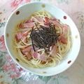あざらしの赤ちゃん's cooksnap of when they made 簡単！梅とベーコンと塩昆布のパスタ.