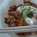 菜乃果's cooksnap of when they made ガッツリ食べてね☆豚キム納豆丼☆温たま付.