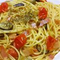 やぶsan's cooksnap of when they made ナス・ベーコン・トマトのパスタ.