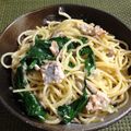 リハっ娘's cooksnap of when they made きのことほうれん草クリームスパゲティ.
