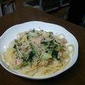 nyuzky38's cooksnap of when they made 鮭と小松菜の豆乳パスタ.