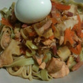 Plazas's cooksnap of when they made 秋鮭と長ネギの和風パスタ（温玉のせ）.