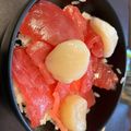 いっぺい99's cooksnap of when they made マグロとホタテの温玉あられ丼.