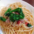 うさぎのおかし's cooksnap of when they made 菜の花とベーコンのパスタ.