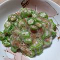 LOVEのこ's cooksnap of when they made オクラと梅肉とカツオ節と味ぽんあえ.