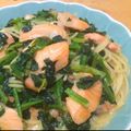 ちーまぐ's cooksnap of when they made スモークサーモンほうれん草クリームパスタ.
