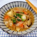 在宅勤務のおじさん's cooksnap of when they made 豚汁（炒めゴボウ・里芋・舞茸・豚肉）.