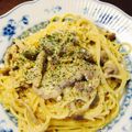 つくニャー's cooksnap of when they made 塩麹鶏胸肉ときのこの和風カルボナーラ.