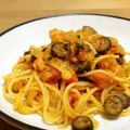 chou*'s cooksnap of when they made エビとグリーンオリーブのトマトスパゲティ.