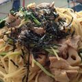 にゅみこ's cooksnap of when they made 【減塩】豚エリンギ葱のゴマパスタ.